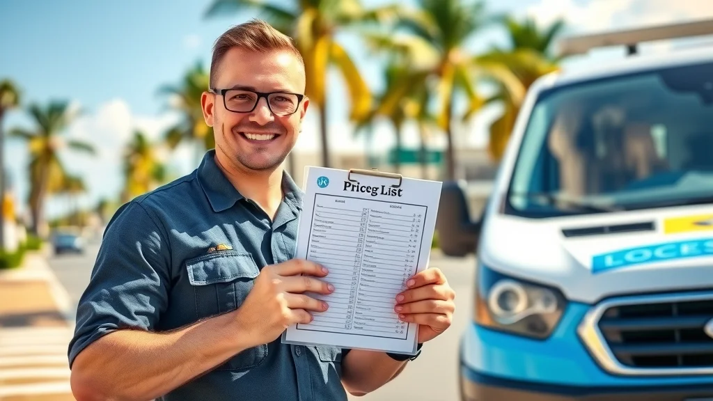 Friendly locksmith showing service price list in Eustis Florida