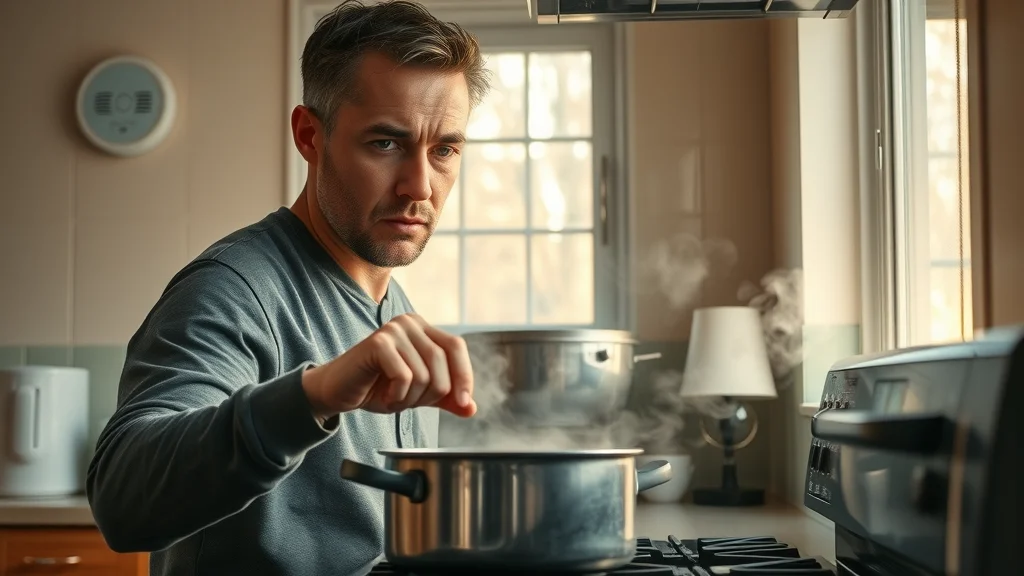 Person cooking with window open and visible steam — indoor air pollutants and air quality improvement in kitchen