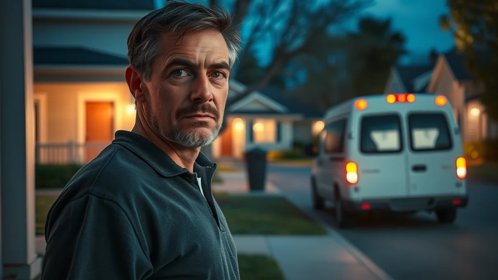 24 hour locksmith Eustis urgent late-night lockout scene, locksmith van pulls up to suburban home at night