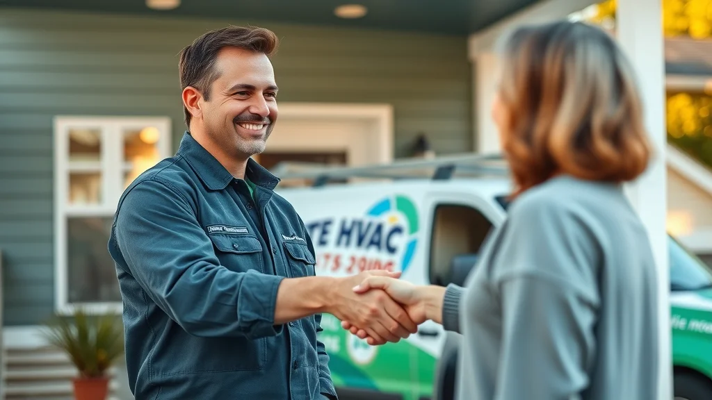 Reputable HVAC technician greeting satisfied homeowner on Eustis FL front porch after duct cleaning service