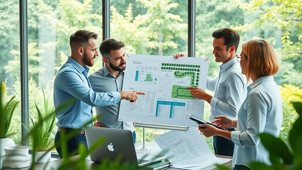 Expert landscape architect reviewing efficient irrigation system blueprints for maximum water savings