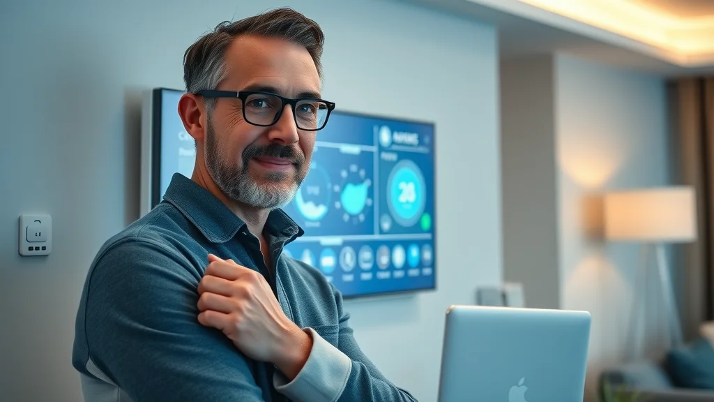 Homeowner using smart wall-mounted dashboard to monitor air quality — advanced indoor air quality improvement technologies