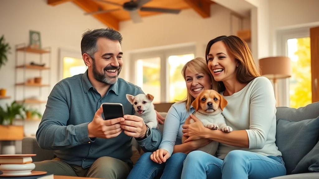 Eustis family comfortably interacting with a smart control panel in an energy-efficient, secure living space with visible sensors and warm lighting.