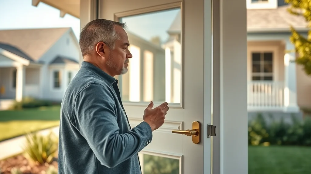 lock repair eustis florida - homeowner examining secure front door lock of a modern suburban home in Eustis Florida