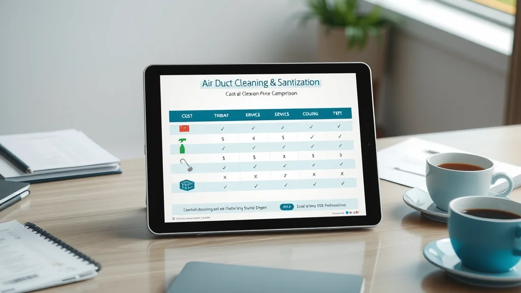 Air duct cleaning vs. sanitization cost in Eustis shown on a digital tablet chart