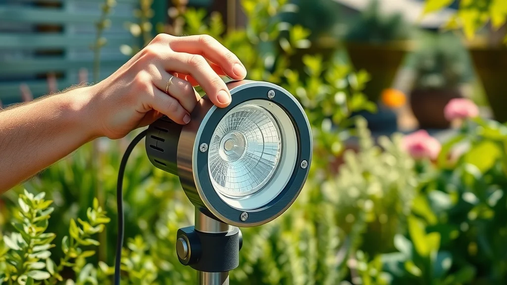 solar-powered lighting Eustis close-up of modern solar-powered garden light, eco-friendly yard decor, solar panel detail, Central Florida greenery, daytime sustainability