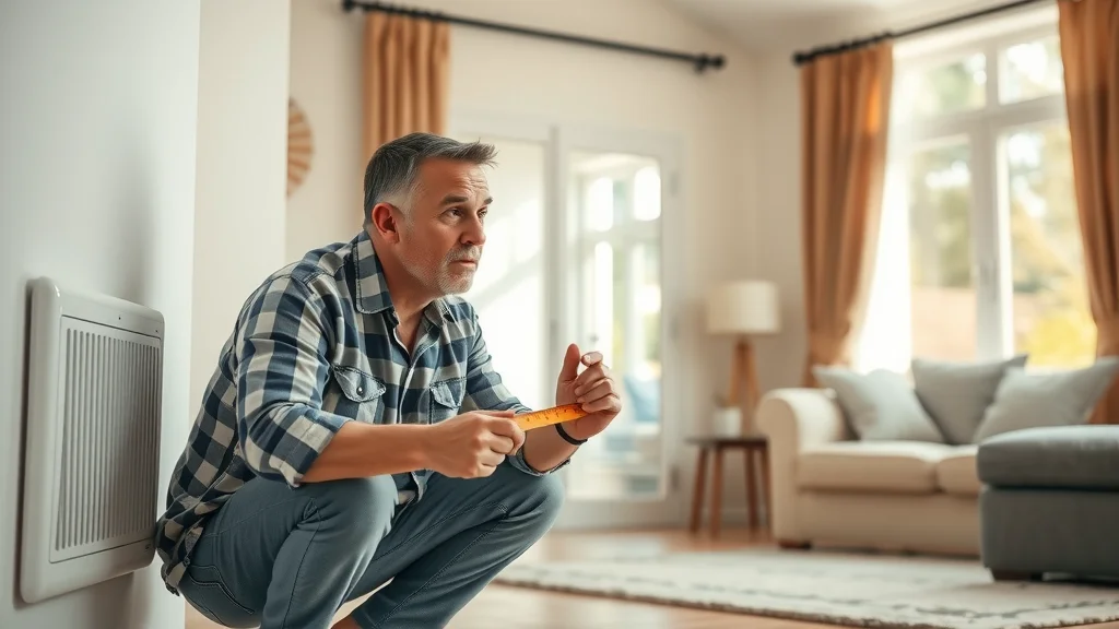 Homeowner measuring 2 feet in front of vent for optimal airflow to maintain energy efficiency and duct cleaning schedule
