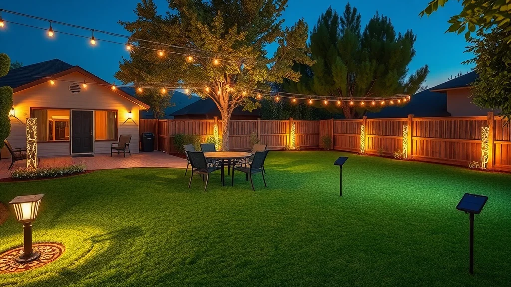 Eustis backyard highlighting small and large yard zones with solar lighting solutions.