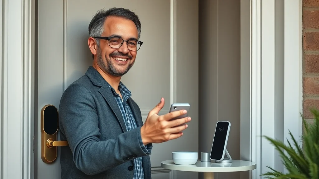 smart lock compatibility—person interacting with smart lock and voice assistant at a secure entryway