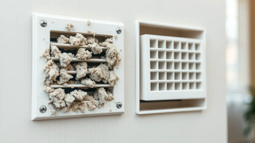 Dusty clogged air vent contrasted with a freshly cleaned register in Eustis home