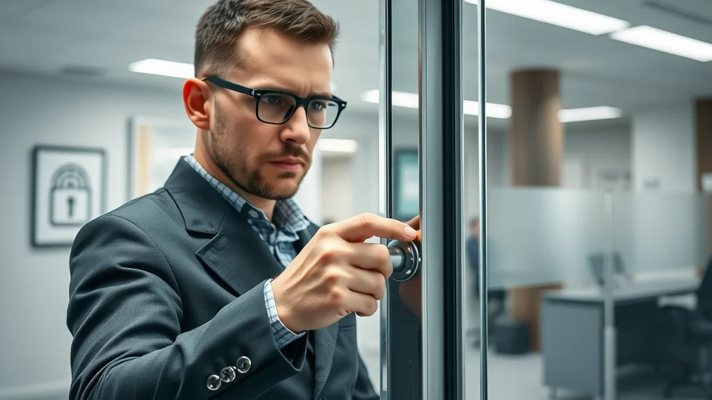 Commercial locksmith Eustis upgrading heavy-duty lock on a modern office door for enhanced security with emergency support
