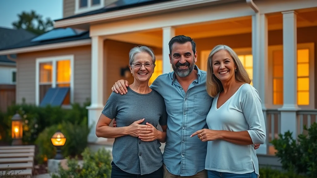 Eco-friendly lighting Eustis modern home exterior, innovative solar lighting, solar panels, illuminated garden, and wood deck post-sunset