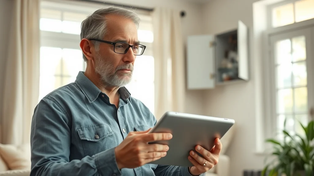 Concerned Eustis homeowner using tablet to contact solar expert about faulty inverter panel - solar installer