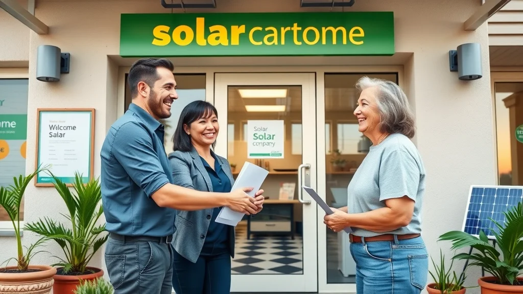Friendly Eustis solar company staff greeting homeowner, representing reputable solar companies in Eustis with excellent customer service.