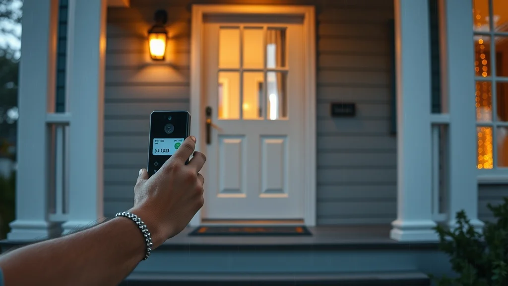 Modern Eustis home front door with smart security devices and voice assistant compatibility